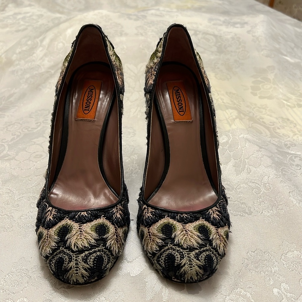 MISSONI Italian Pumps leather and knit